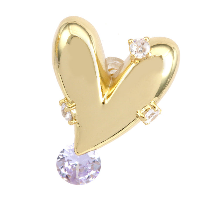 Wholesale Earrings Inlaid Purple Zircon Heart Gold Plated Copper JDC-ES-PREMTIANY003