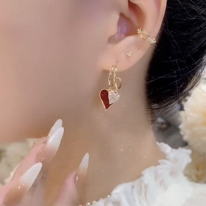 Wholesale Temperament Red Love Earrings Temperament Earrings Niche Design Sense