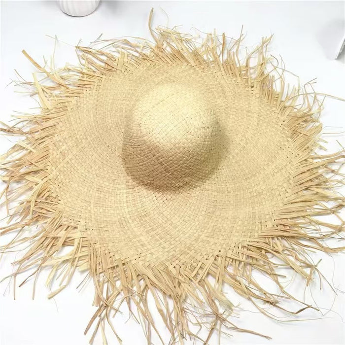 Wholesale Hairy edge of hat, Lafite grass hat, women's beach hat, beach vacation, sun protection and sunshade hat