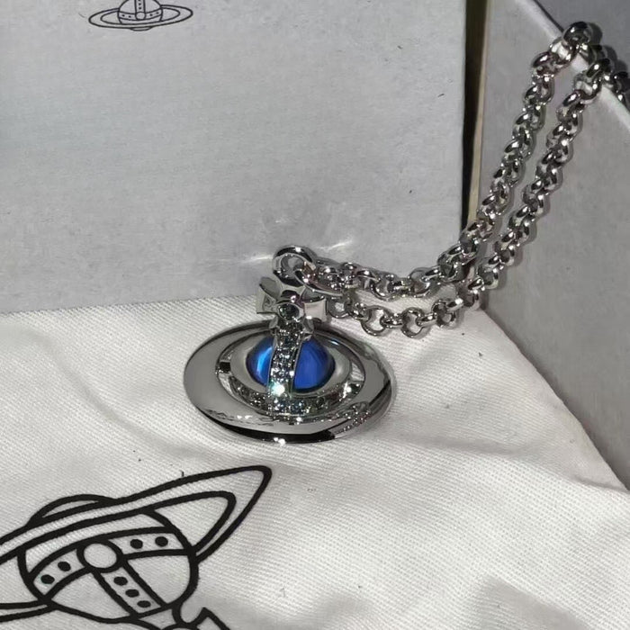 Wholesale Denim Blue Stereo Planet Necklace Sweater Chain