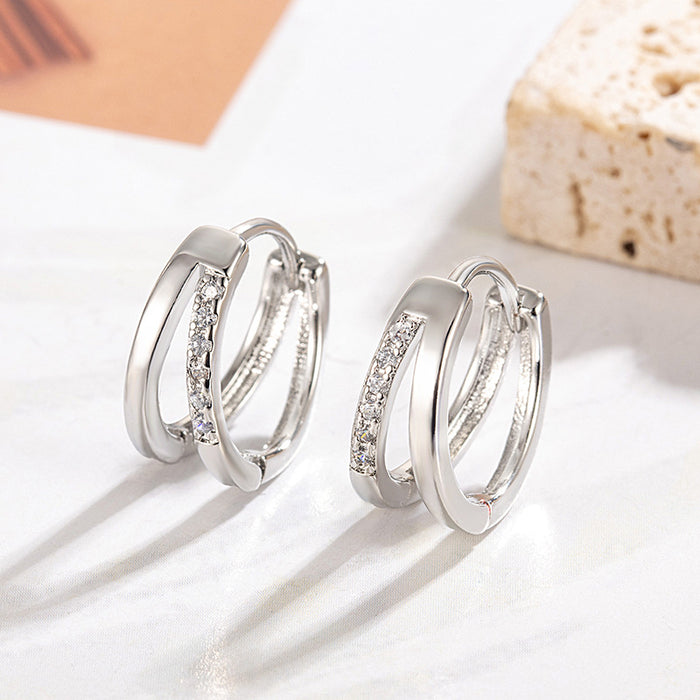 Wholesale Double-layer simple single-sided zircon earrings, simple and fashionable, everyday cool style