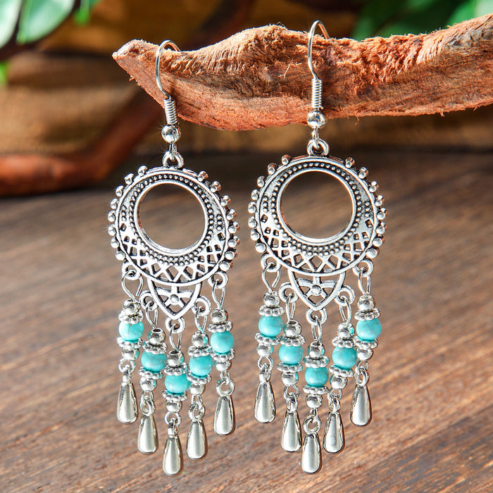 Wholesale 2pcs geometric metal turquoise bohemian earrings