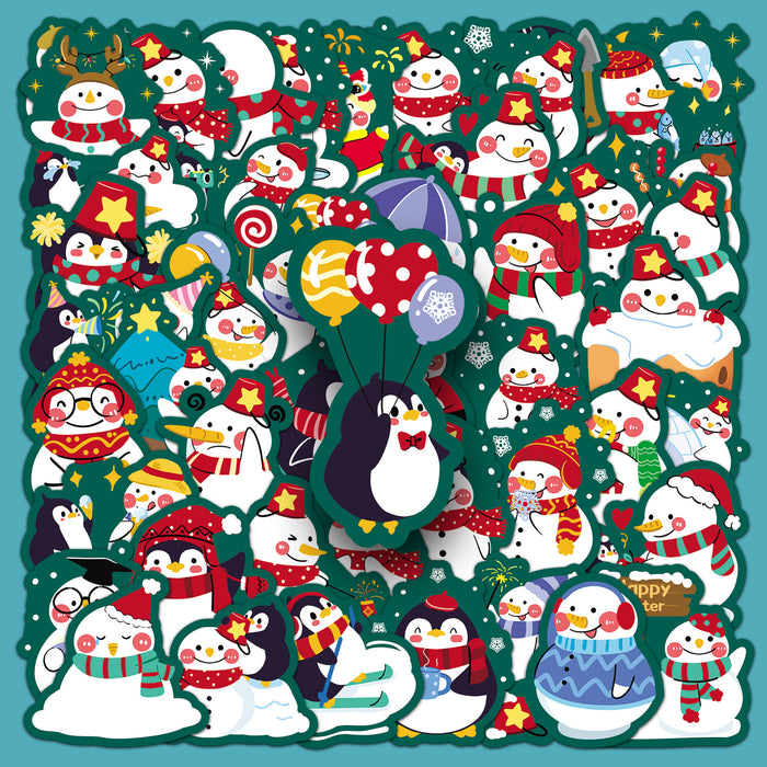 Wholesale 50pcs Snowman Graffiti Sticker Cartoon Cute Hand-painted Christmas Decoration Phone Case Water Cup Waterproof Sticker