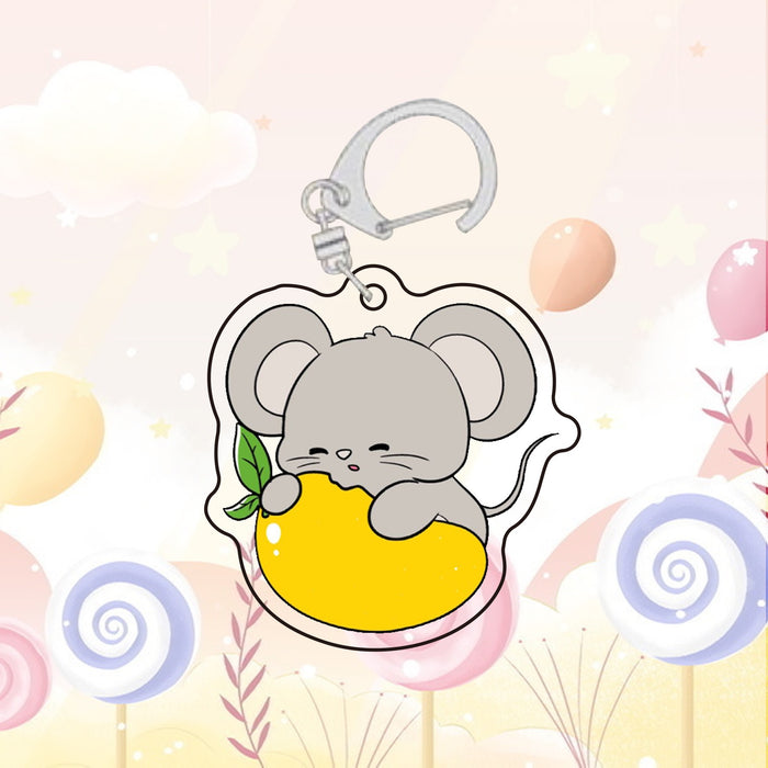 Wholesale Cartoon Cute Zodiac Keychain Acrylic Hanging Fruit Animal Bag Decoration Pendant School Bag Accessories Gift