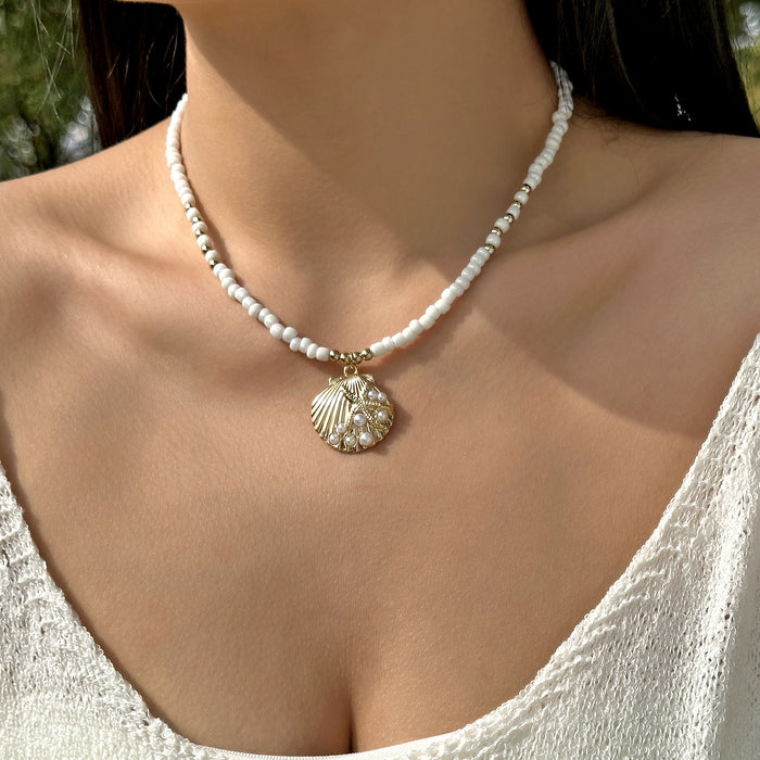 Wholesale Boho Beach Shell Pendant Necklaces Polymer Clay Beaded Choker