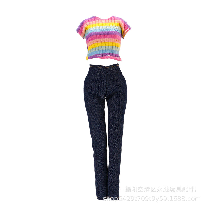 Wholesale doll versatile  travel variety of striped shirt jeans toy accessories