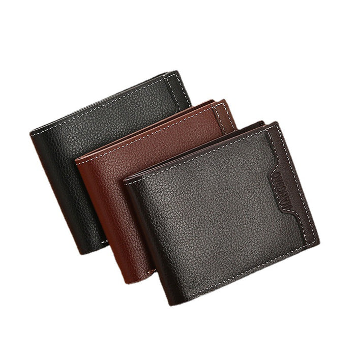 Wholesale Men's Wallet Cropped Fashionable Multi-card Litchi Grain Horizontal Splicing Leather Clip Simple Design Youthful Appeal