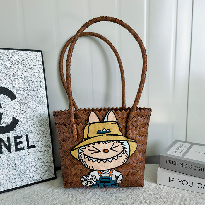 Wholesale  Handbag Summer  Cartoon Woven Bag Large Capacity Work Commuter Bag Hand-Woven Handbag