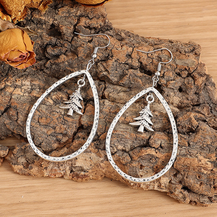Wholesale Earrings Alloy Retro Water Drop Shaped Hollow Hammered Christmas Tree JDC-ES-Saip104