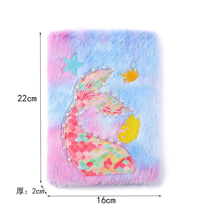 Wholesale Mermaid Tail Plush Hand Account Notebook Cute Girl' s Journal Student Cartoon Learning Notebook