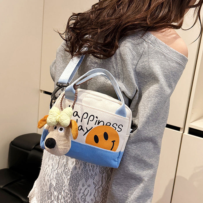Wholesale Cute smiling face backpack for travel and commuting, hand-held canvas bag