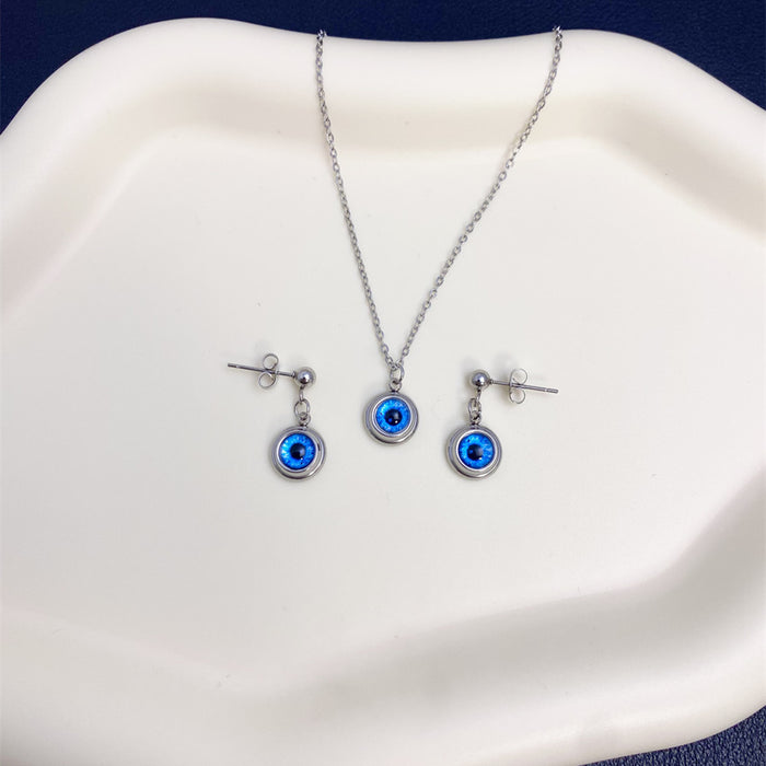 Wholesale Blue Evil Eye Pendant Necklace  Evil Eye Ball Necklace  Titanium Steel Earrings