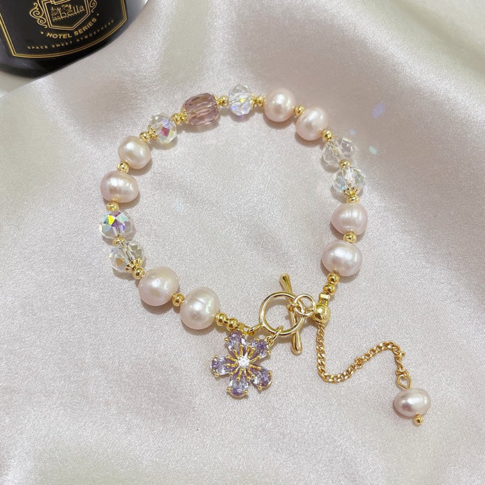 Wholesale Pearl bracelet for girls, light luxury, high-end feeling, zircon flower crystal bracelet