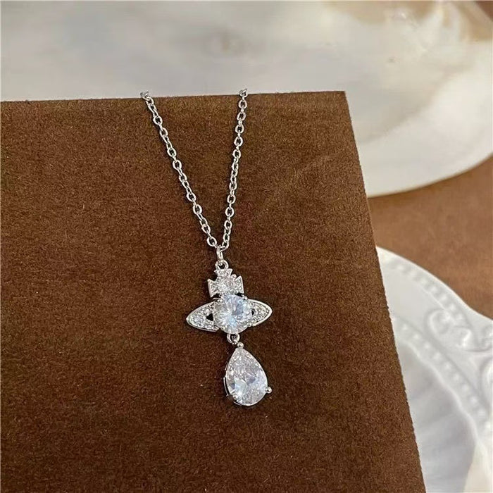 Wholesale   Saturn Necklace  Tears Diamond Pendant Necklace Women's Clavicle Chain