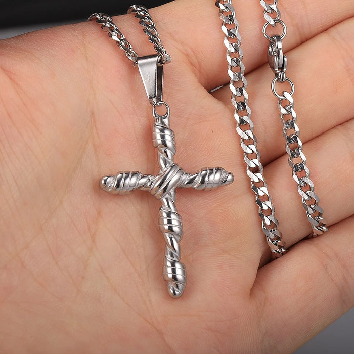 Wholesale Personalized trend Fried Dough Twists cross pendant stainless steel Cuban chain necklace