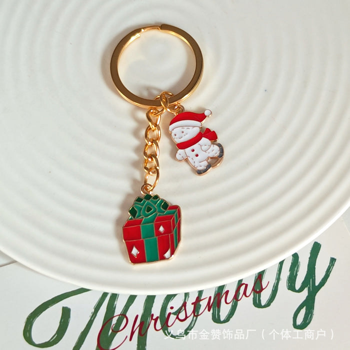 Wholesale Christmas keychain cartoon metal ornaments Christmas tree elk snowman cute creative bag pendant gift