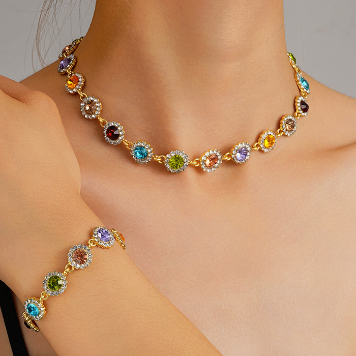 Wholesale Set of colored zircon-set bracelets and necklaces as jewelry.