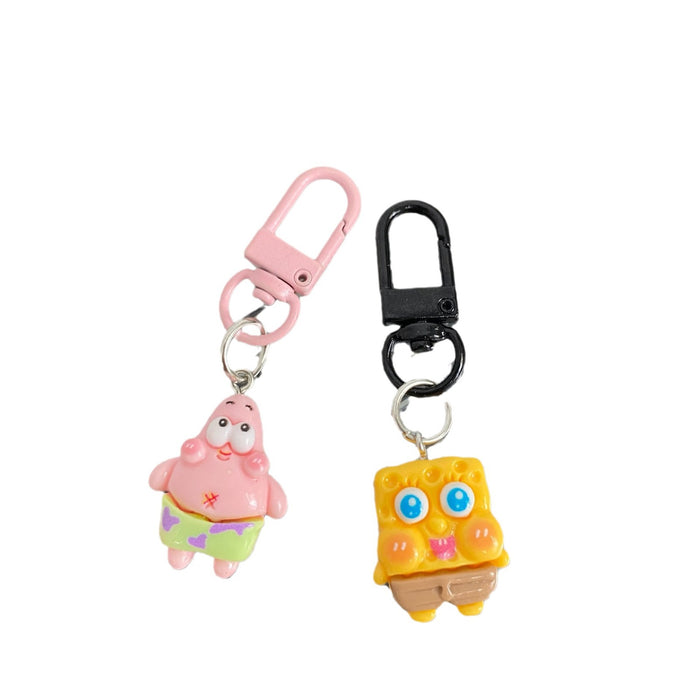 Wholesale Resin Couple Cartoon Handmade Keychain 2024 New Cute Sponge Doll Small Pendant Student Explosive Accessories