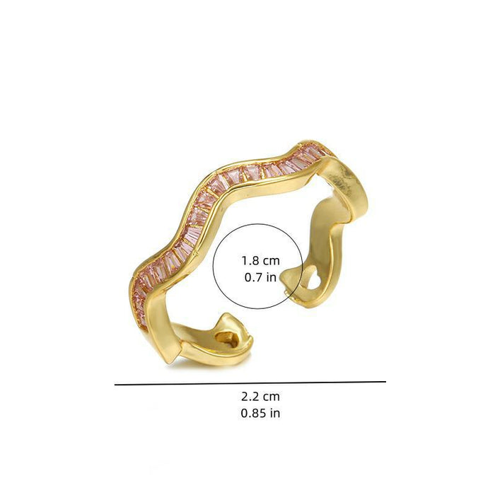Wholesale Wave-shaped diamond-encrusted adjustable ring