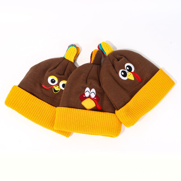 Wholesale Autumn and Winter New Kidsren' s Acrylic Knitted Hat Thanksgiving Family Warm Personalized Turkey Hat Female Couple Woolen Hat