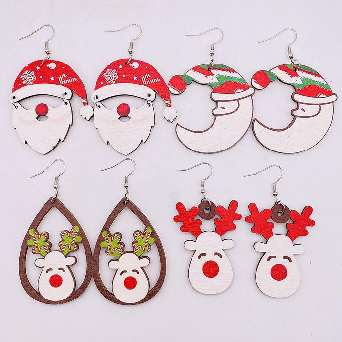Wholesale Christmas Wooden Earrings Elk  Splicing Earrings Holiday Accessories
