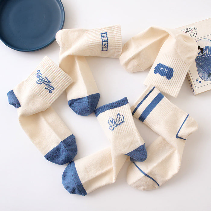 Wholesale Letter socks, short socks, simple stripes, niche design, mid tube sports men's socks, college style