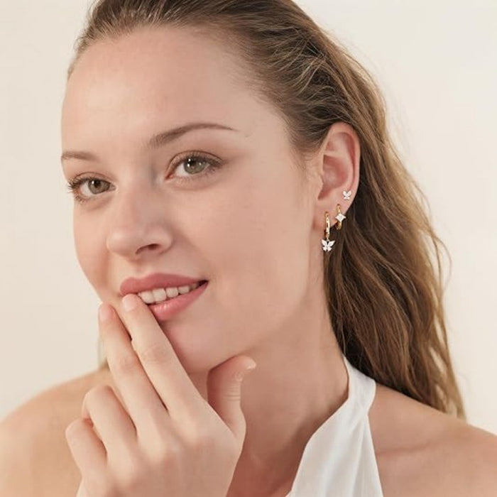 Wholesale Temperament Butterfly Smooth Love Pendant Circle Ear Buckle Earrings Geometric Combination Three Piece Earring Set