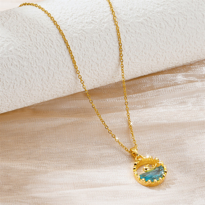 Wholesale Titanium steel necklace with gemstone inlay and electroplated collarbone chain