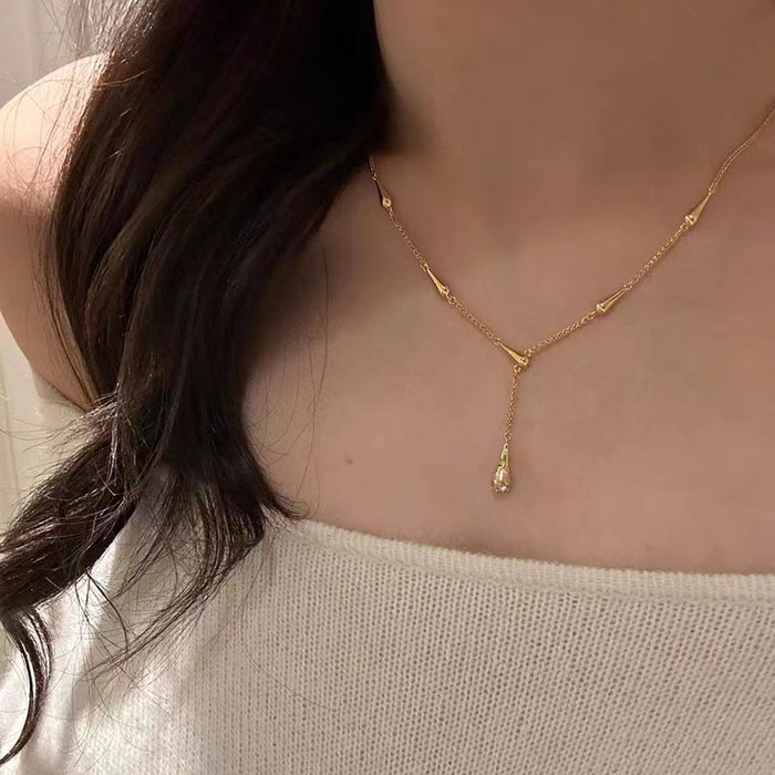 Wholesale New exquisite micro inlaid zircon water droplet pendant collarbone chain can be pulled, light luxury niche necklace with accessories