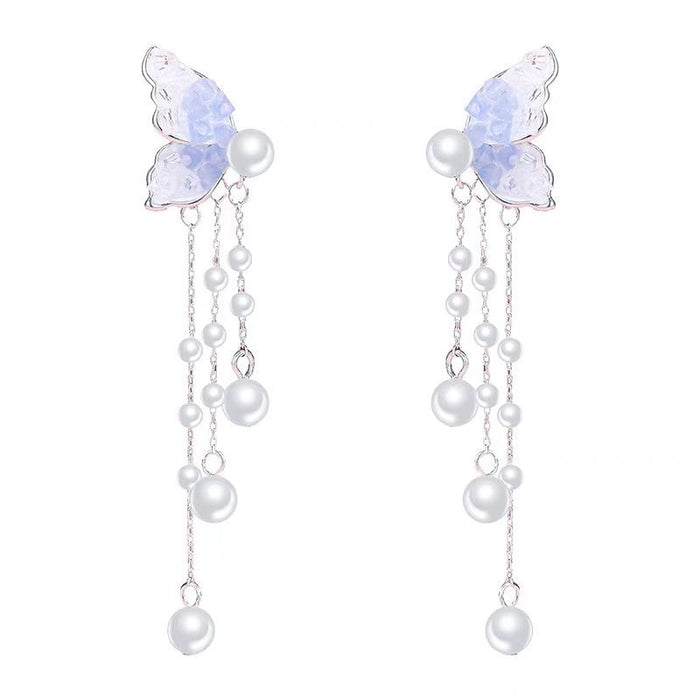 Wholesale Butterfly earrings, new high-end pearl tassel earrings, exquisite and versatile earrings
