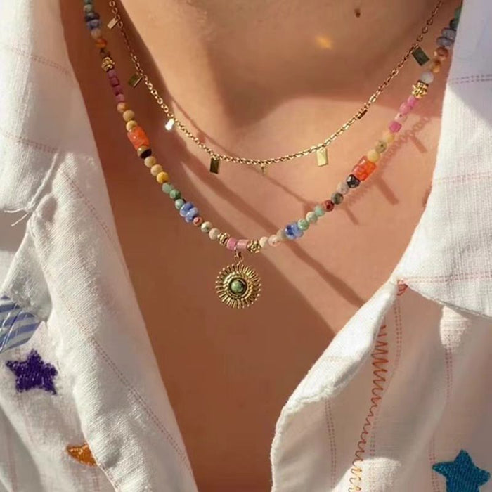 Wholesale Colorful bead necklace with a niche design for layering, collarbone chain
