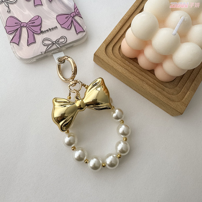 Wholesale Artificial Pearl Beaded Bow Pendant Car Keychain Bag Hanging Decoration