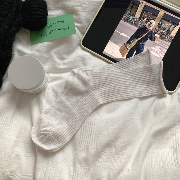 Wholesale Curled edge socks, mid length socks, new cotton socks, thin mesh breathable stacking long socks