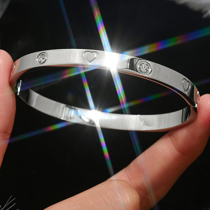 Wholesale Chic Love Heart Titanium Steel Bracelet With Zircon Crystals Electroplated Silver Women S Jewelry Accessory