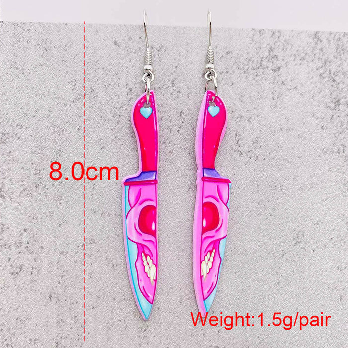 Wholesale  blood print acrylic earrings simulation personality sharp knife kitchen knife earrings funny earrings