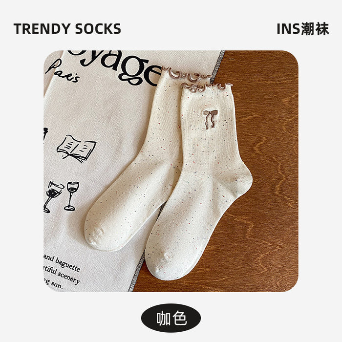 Wholesale Lace bow socks Embroidered mid tube socks Stacked socks