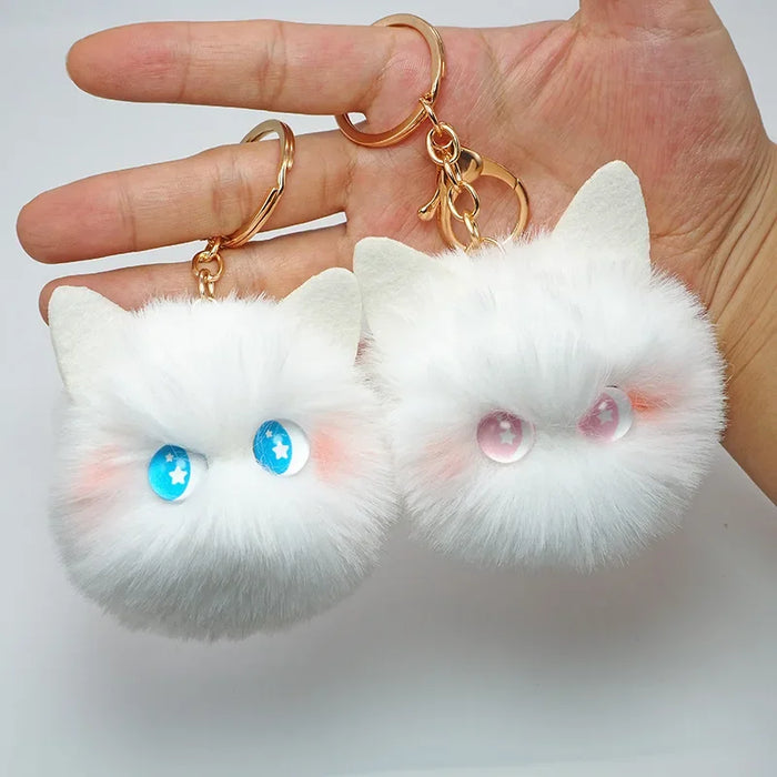 Wholesale Handmade cartoon cat plush pendant, furry ball, car keychain, backpack ornament