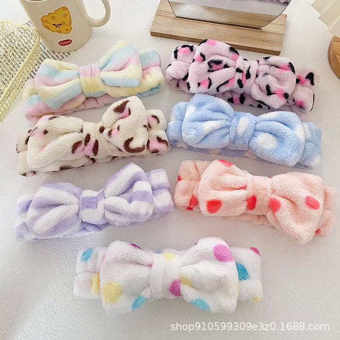 Wholesale Leopard Print Polka Dot Striped Bow Headband Women' s Face Wash Sports Headband Coral Velvet Hair Accessories