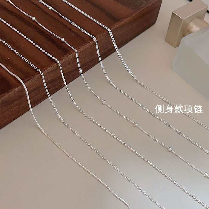Wholesale Pure silver plain chain necklace for women, light luxury, fine layering, versatile DIY pendant