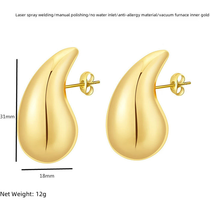 Wholesale High end stainless steel hollow earrings, light luxury Feng Shui drip earrings, smooth titanium steel plating