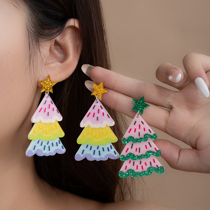 Wholesale Creative Christmas Tree Acrylic Double-Layer Earrings