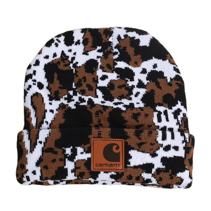 Wholesale Cow Leopard Print Acrylic Camouflage Wool Knitted Hat JDC-FH-Shengn002