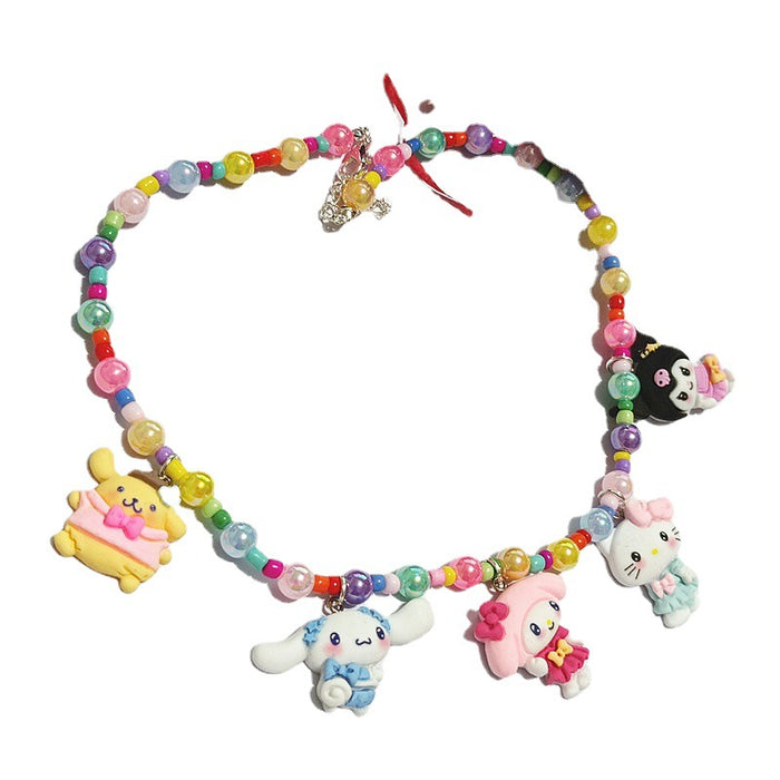 Wholesale Cute Colorful Candy Acrylic Beaded Pudding Dog Merlot  Good Friend Short Necklace for Women