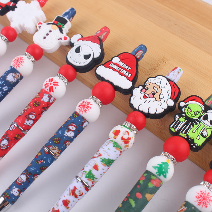 Wholesale Cartoon Christmas Santa Claus Silicone Plastic Bead Pen JDC-PN-GuangTian010