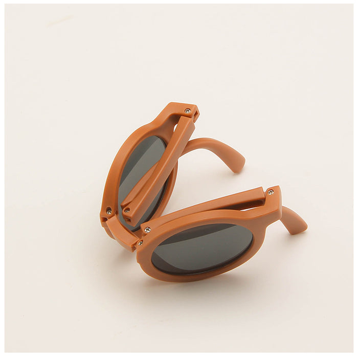 Wholesale Folding children's sunglasses, minimalist frosted glasses, round frame sun protection sunglasses
