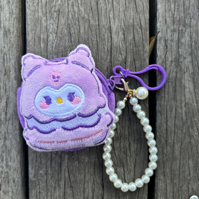 Wholesale Plush Anime Cartoon Round Coin Purse with Bead Chain