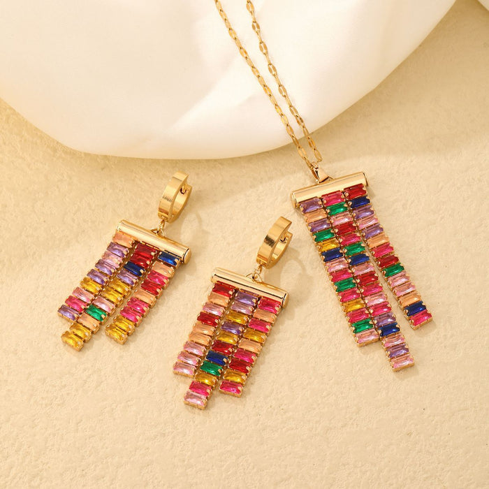 Wholesale Copper Row Diamond Earrings Necklace Set JDC-NE-MOXI001
