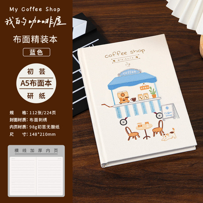 Wholesale Coffee House Embroidered Cloth Hardcover Notebook Design Journal