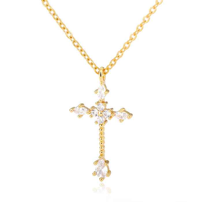Wholesale Micro inlaid zircon cross pendant necklace collarbone chain jewelry
