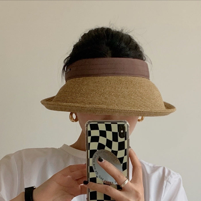 Wholesale Sunscreen hollow roof straw hat, large eave sunshade hat, UV resistant sunshade straw hat
